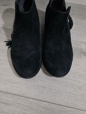 Vionic Black Suede Ankle Booties with Side Tassel Zip